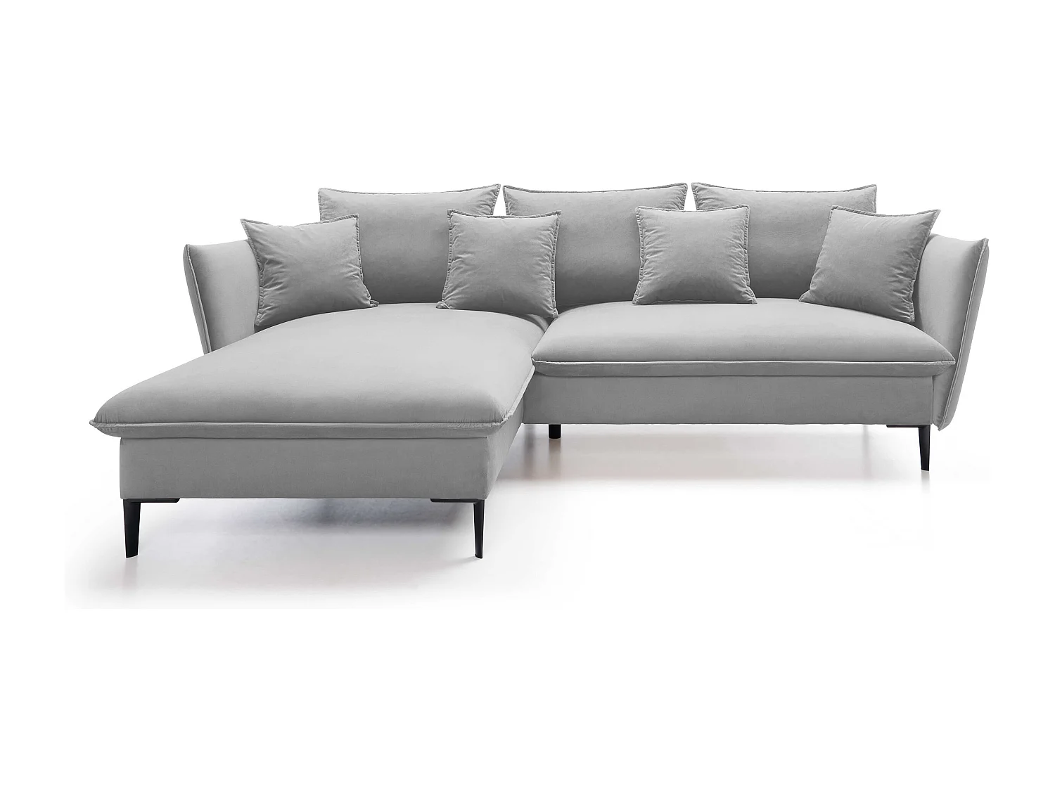 Canapé d'angle GLOSS convertible, ottomane & pieds dorés – canapé en velours style GLOSSour avec coussins déco, 258x167x91 cm, côté gauche GRIS