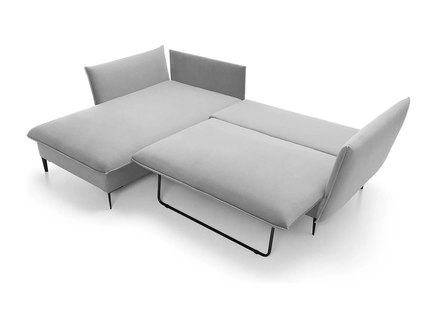 Canapé d'angle GLOSS convertible, ottomane & pieds dorés – canapé en velours style GLOSSour avec coussins déco, 258x167x91 cm, côté gauche GRIS