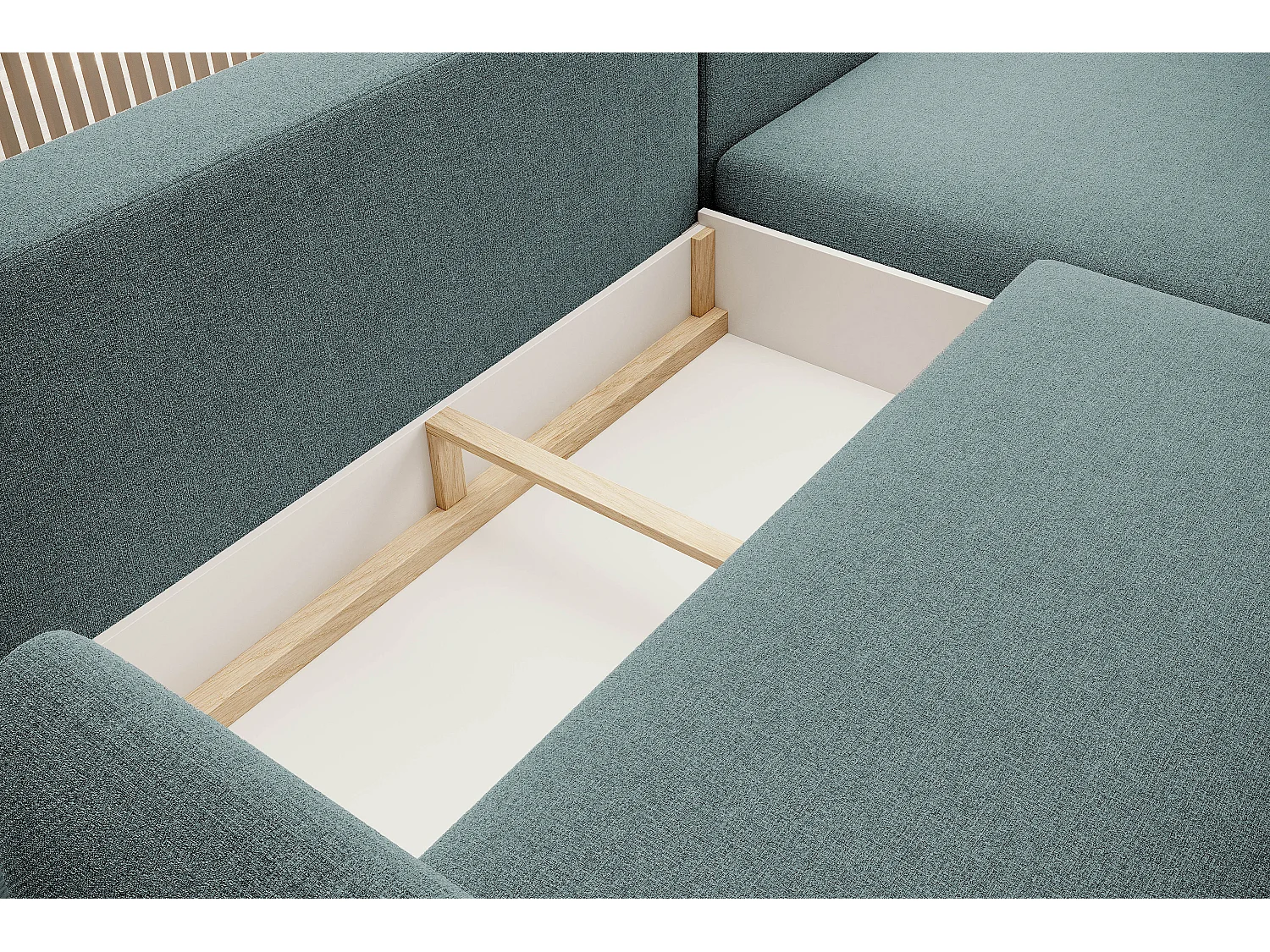 ECKSOFA BONO Stilvolles Sofa mit Schlaffunktion, Robuste Holzfüße, Elegante Armlehnen, Tiefe Sitzfläche 226x164x88cm, Rechte Seite Hellblau