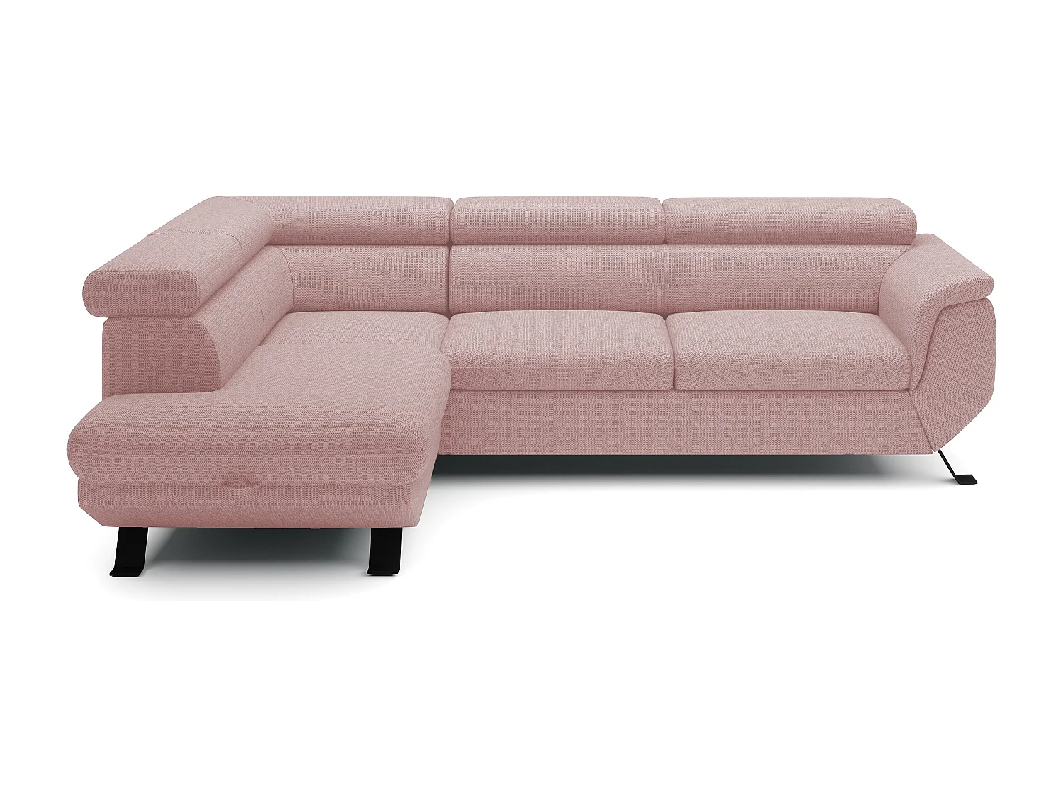 Canapé RAVEN L avec fonction de couchage, compartiment à literie, indépendant, rembourré avec têtières réglables 257x198x96 cm Côté gauche Rose poudré