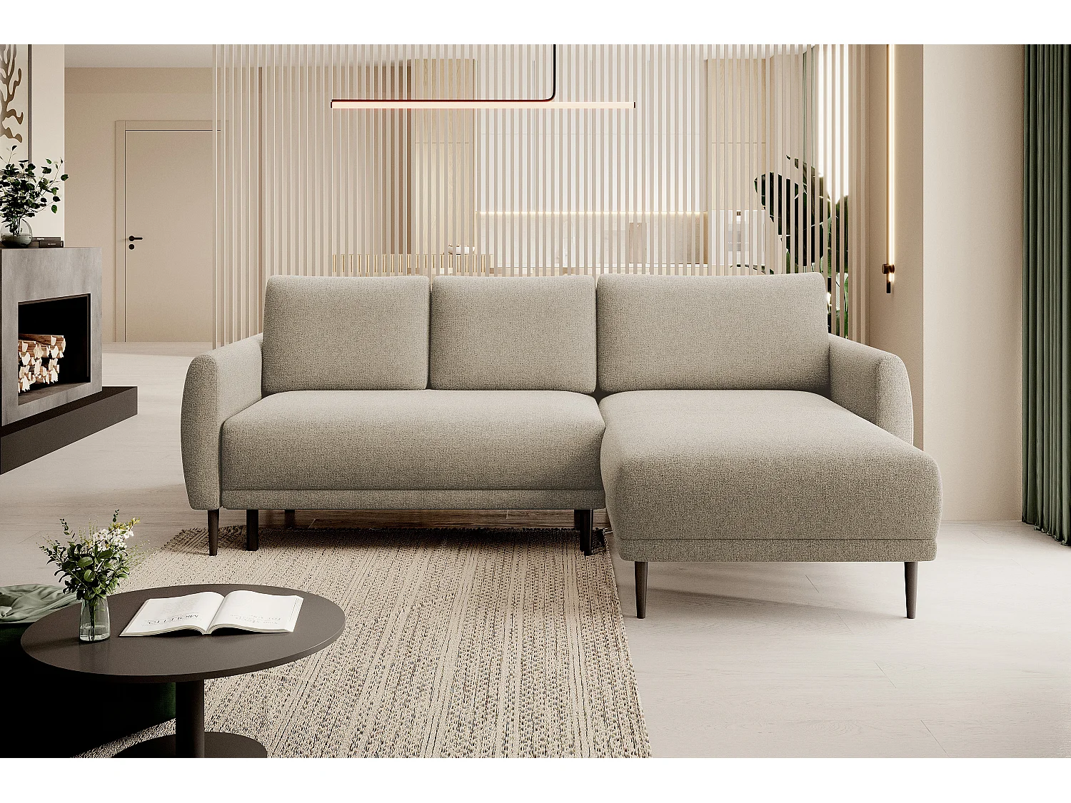 CANAPE BONO Canapé élégant avec fonction sommeil, Pieds en bois robustes, Accoudoirs élégants, Assise profonde 226x164x88cm, Côté droit Sable