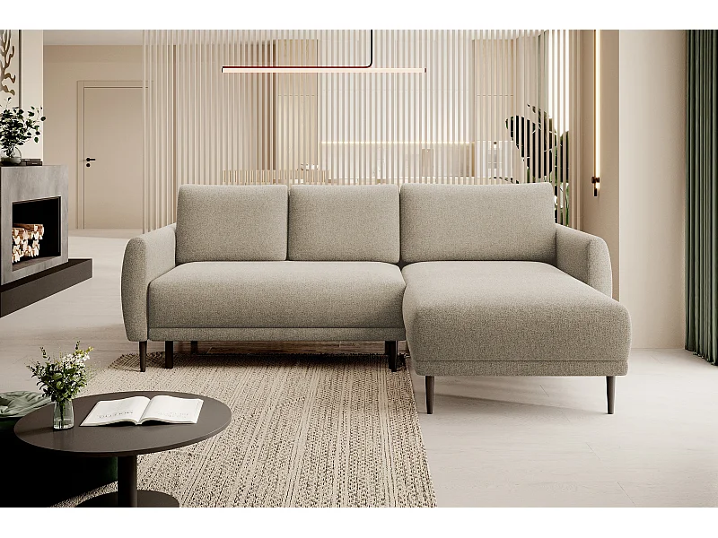 CANAPE BONO Canapé élégant avec fonction sommeil, Pieds en bois robustes, Accoudoirs élégants, Assise profonde 226x164x88cm, Côté droit Sable