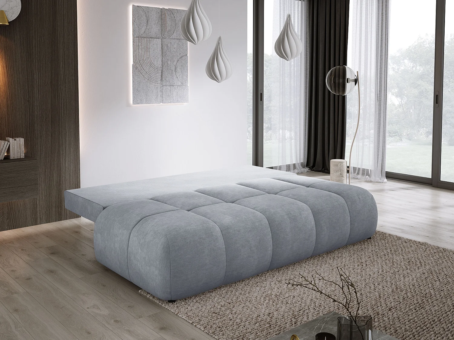Sofa COCO MINI z funkcją spania, tkanina CLOUD, 2-os., wolnostojąca, 205x105x97cm, kolor: jasnoszary