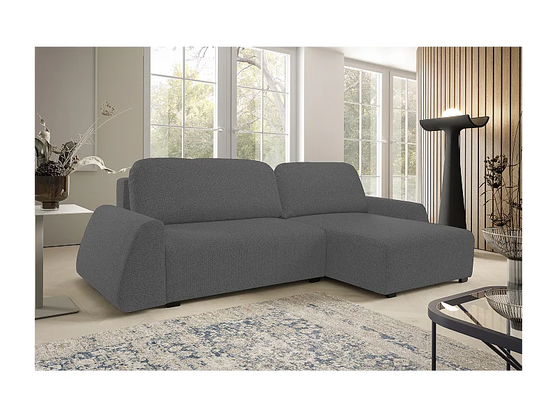 DomoHome narożnik ALMI 160x275 cm, funkcja spania, pojemnik, sprężyny, tapicerka, prawy bok, szary