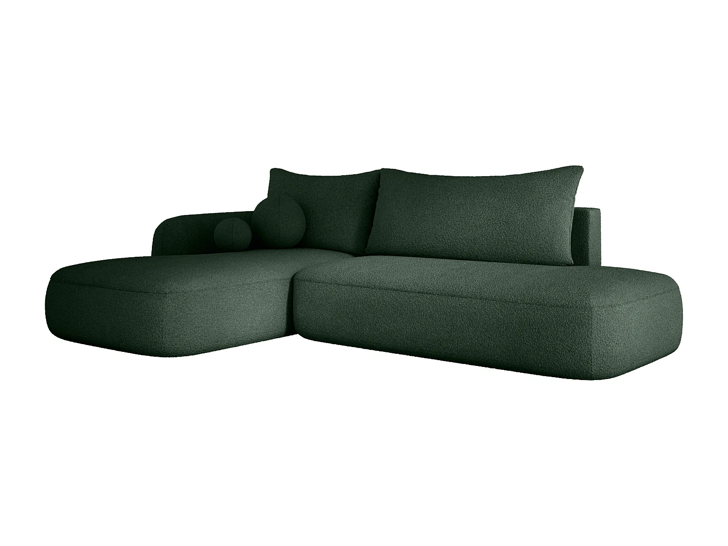 Narożnik BABU z funkcją spania – nowoczesna sofa do salonu, materiał NOW OR NEVER, 300x105x60 cm, lewa strona, ZIELONY