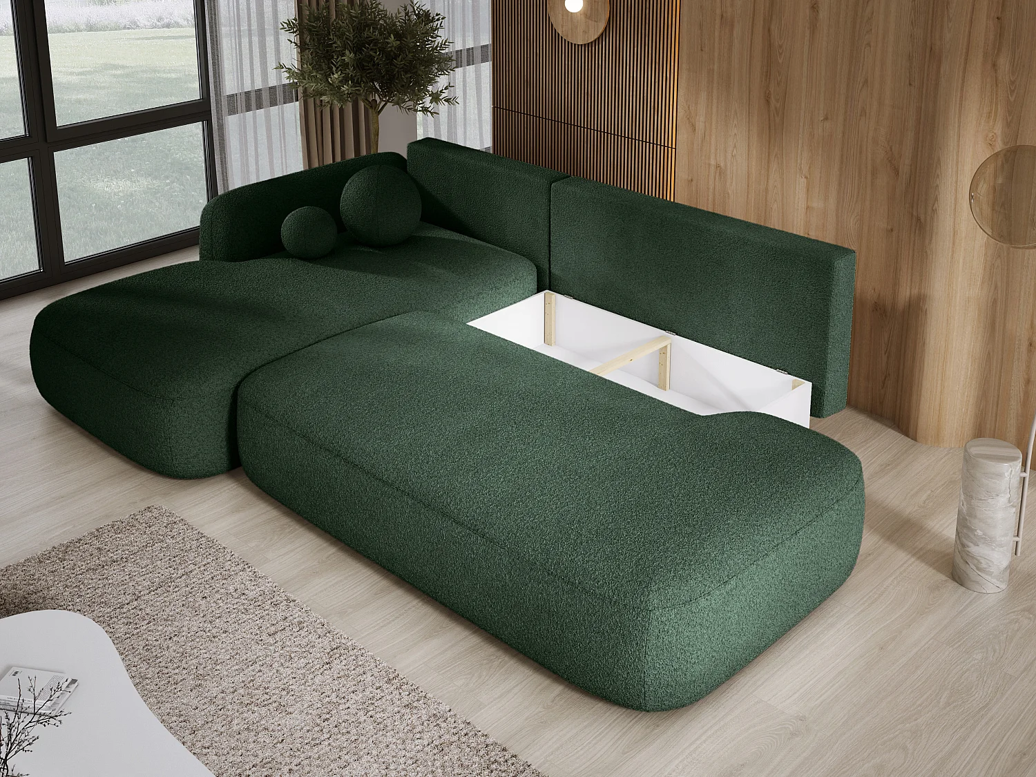 Canapé d'angle BABU avec lit – Sofa convertible moderne NOW OR NEVER, 300x105x60cm, côté gauche, VERT