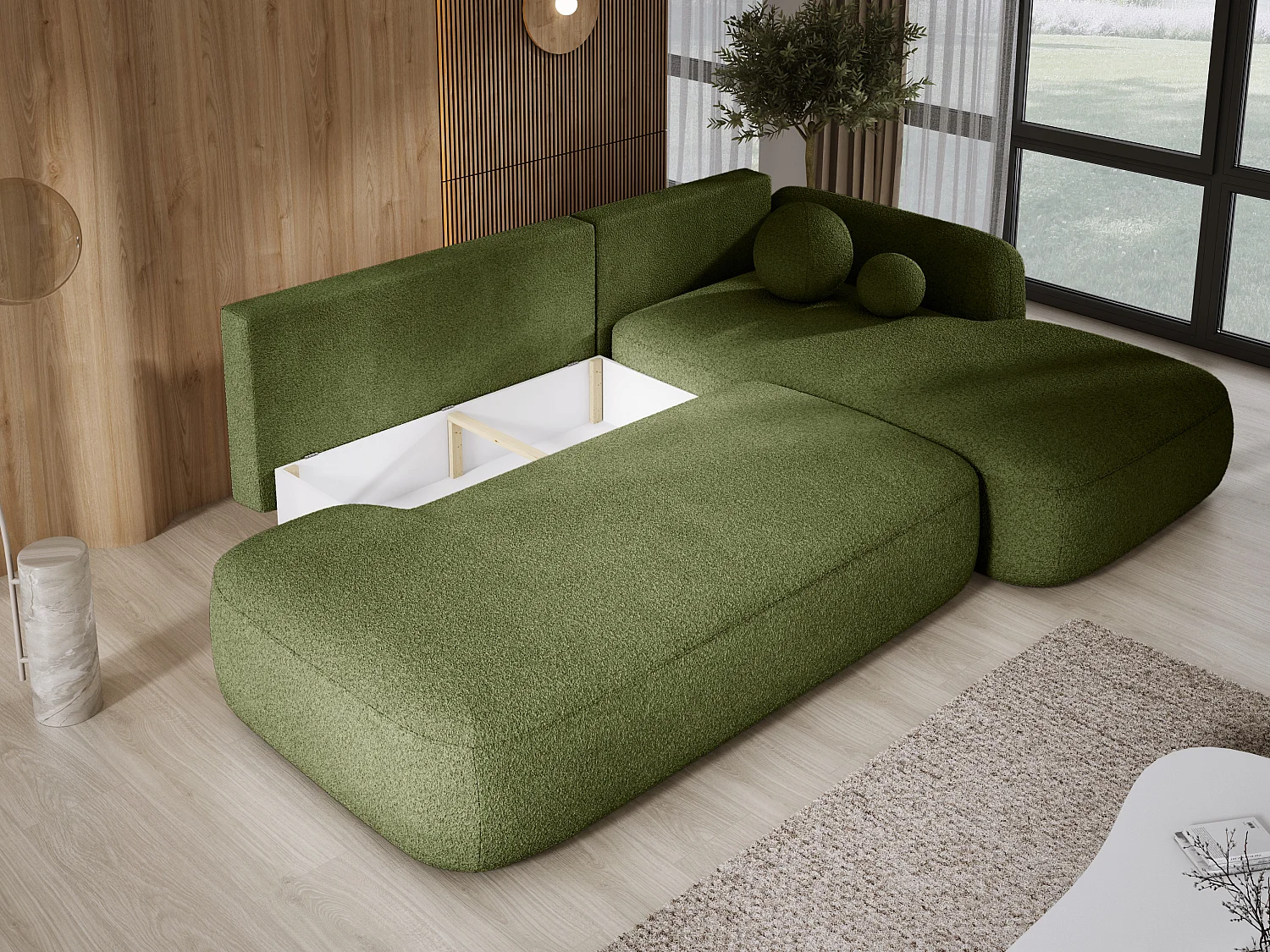 Canapé d'angle BABU avec lit – Sofa convertible moderne NOW OR NEVER, 300x105x60cm, côté droit, ORANGE
