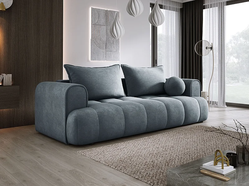 Sofa COCO Schlafsofa mit Bettfunktion, CLOUD Stoff, 2-Sitzer, freistehend, 250x105x90cm, Farbe: Grau
