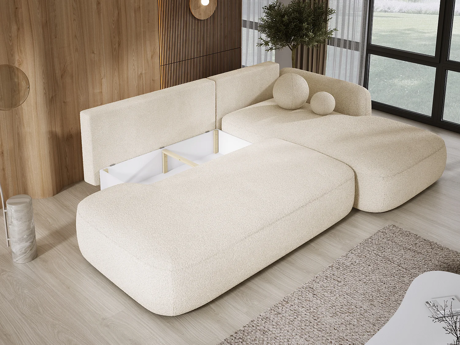 Ecksofa BABU Mit Bettfunktion – Moderne Polsterecke Für Wohnzimmer Funktionales Schlafsofa Im Stoff NOW OR NEVER, 300x105x60cm, Rechte Seite, BEIGE