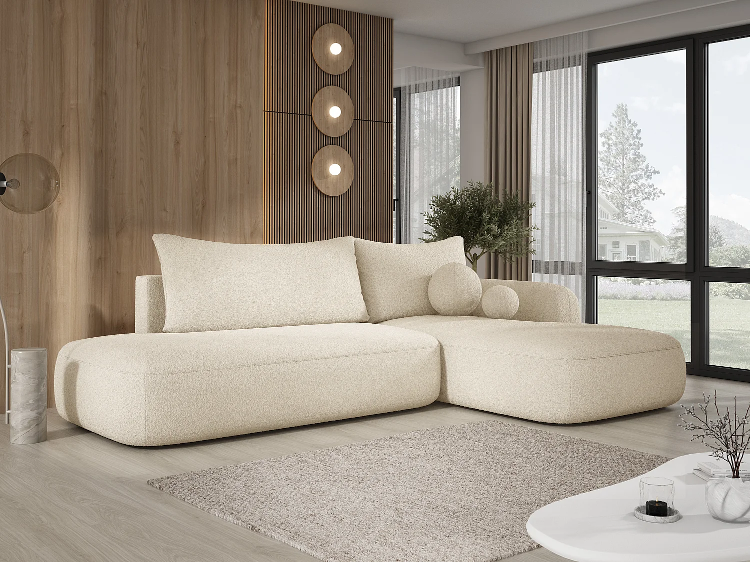 Canapé d'angle BABU avec lit – Sofa convertible moderne NOW OR NEVER, 300x105x60cm, côté droit, BEIGE