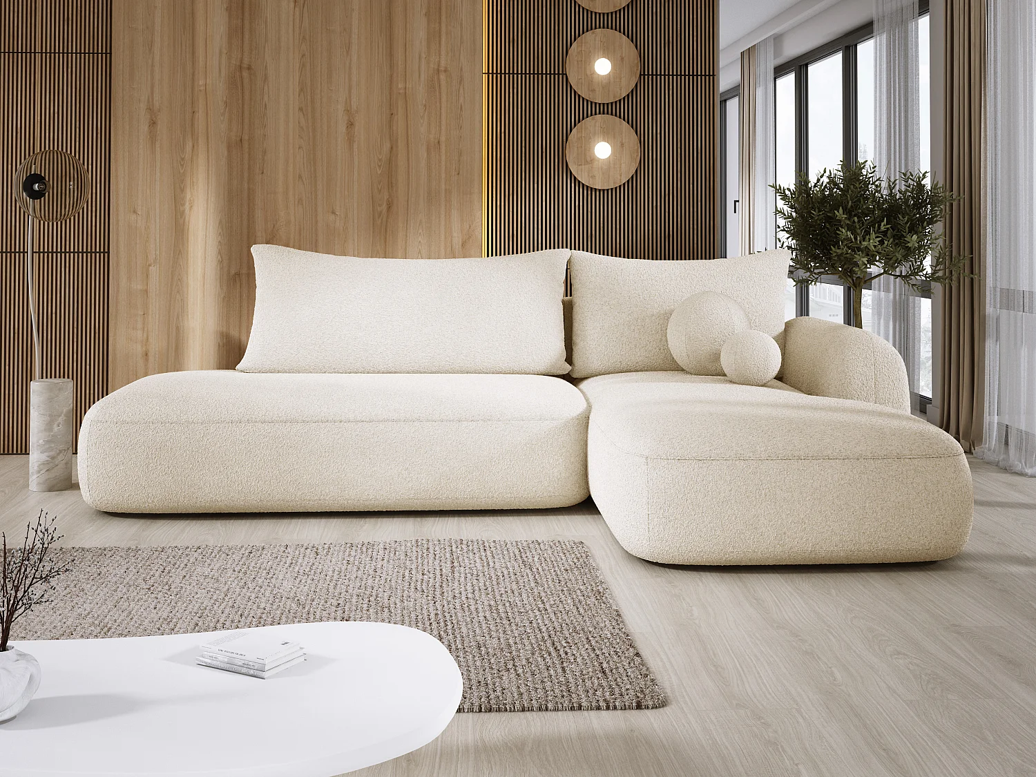 Canapé d'angle BABU avec lit – Sofa convertible moderne NOW OR NEVER, 300x105x60cm, côté droit, BEIGE