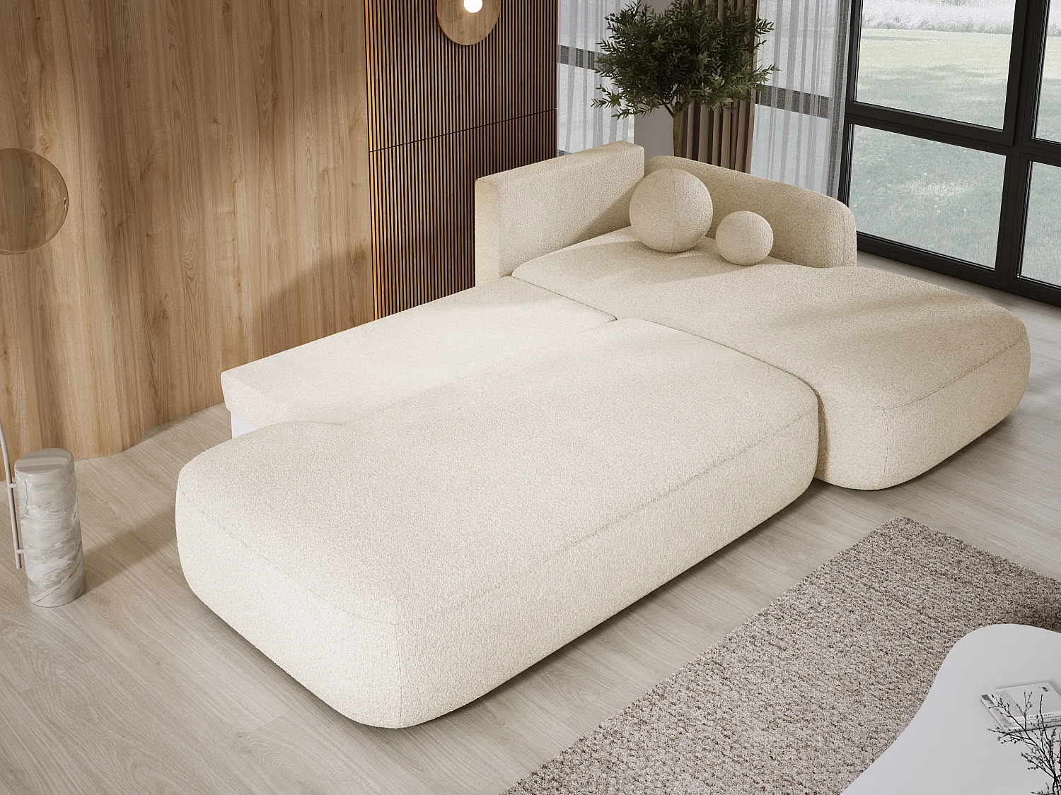 Canapé d'angle BABU avec lit – Sofa convertible moderne NOW OR NEVER, 300x105x60cm, côté droit, BEIGE