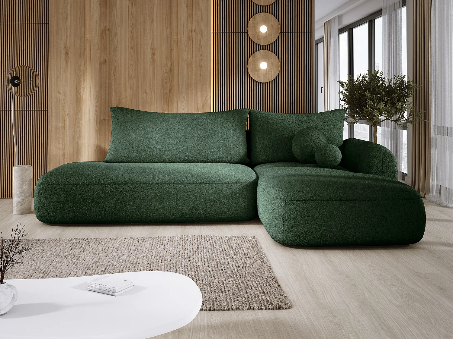 Canapé d'angle BABU avec lit – Sofa convertible moderne NOW OR NEVER, 300x105x60cm, côté droit, VERT