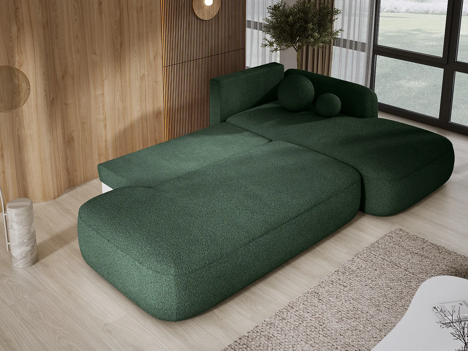 Canapé d'angle BABU avec lit – Sofa convertible moderne NOW OR NEVER, 300x105x60cm, côté droit, VERT