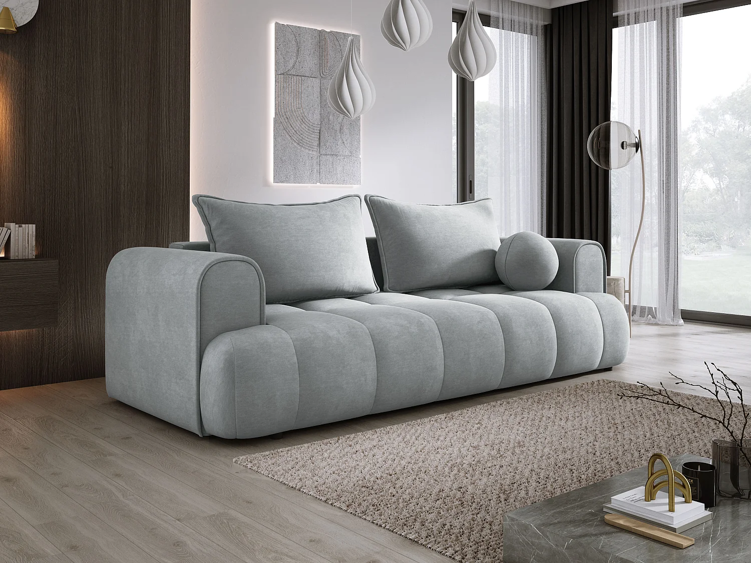 Sofa COCO Slaapbank met bedfunctie, CLOUD stof, 2-zits, vrijstaand, Afmeting: 250x105x90cm Kleur: Es