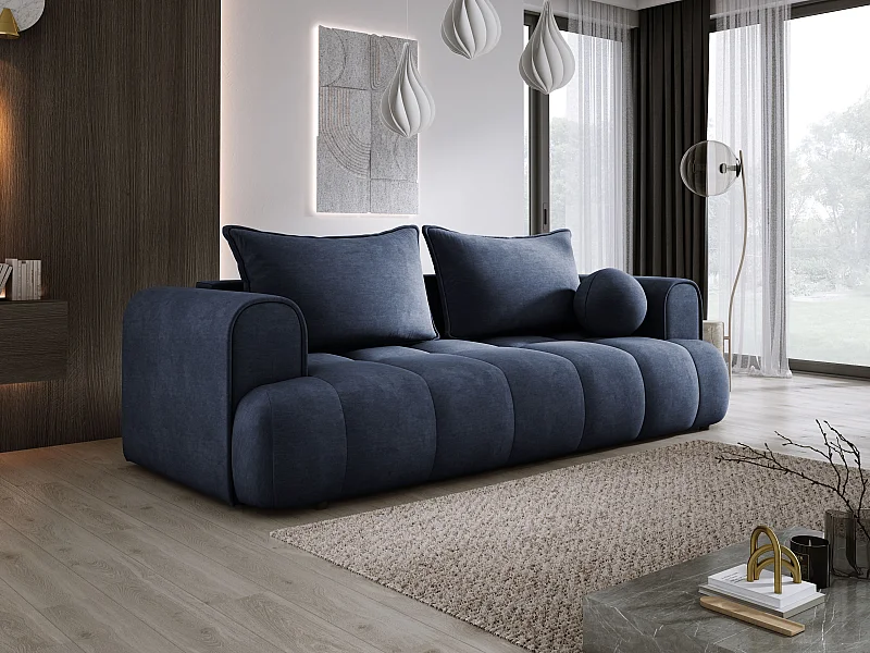 Sofa COCO Slaapbank met bedfunctie, CLOUD stof, 2-zits, vrijstaand, Afmeting: 250x105x90cm Kleur: Donkerblauw