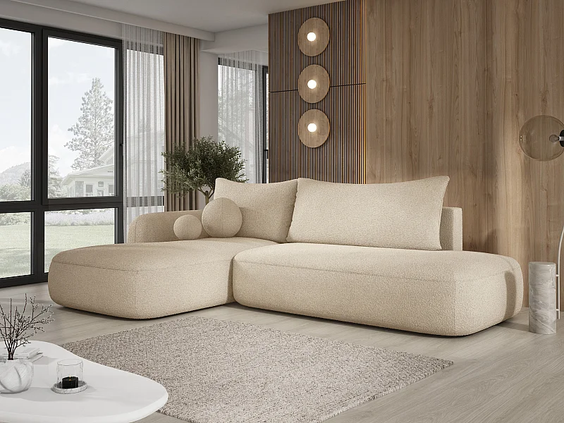 Canapé d'angle BABU avec lit – Sofa convertible moderne NOW OR NEVER, 300x105x60cm, côté gauche, BEIGE