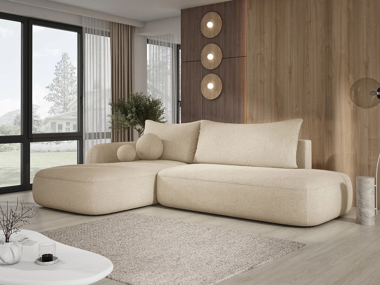 Canapé d'angle BABU avec lit – Sofa convertible moderne NOW OR NEVER, 300x105x60cm, côté gauche, BEIGE