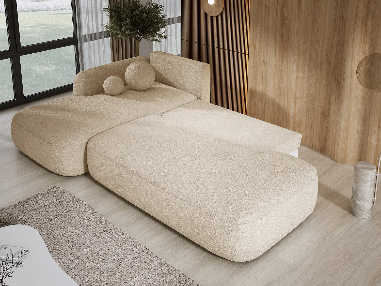 Canapé d'angle BABU avec lit – Sofa convertible moderne NOW OR NEVER, 300x105x60cm, côté gauche, BEIGE