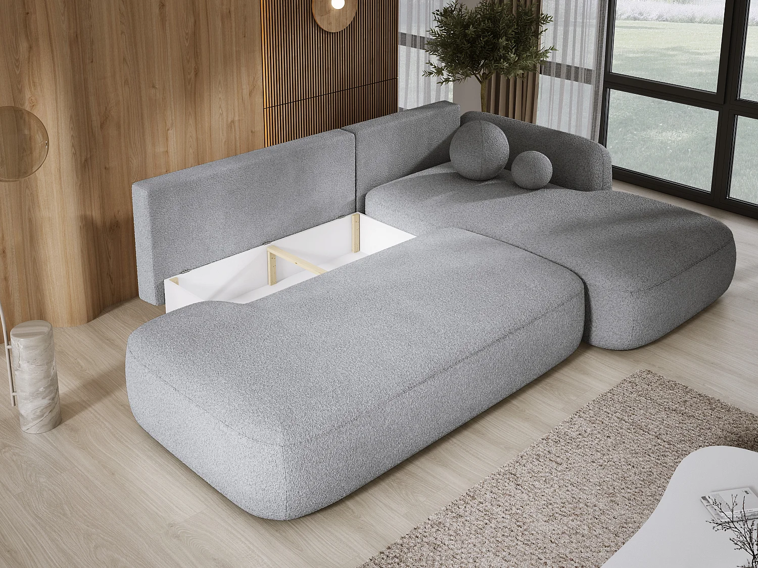 Ecksofa BABU Mit Bettfunktion – Moderne Polsterecke Für Wohnzimmer Funktionales Schlafsofa Im Stoff NOW OR NEVER, 300x105x60cm, Rechte Seite, GRAFIT