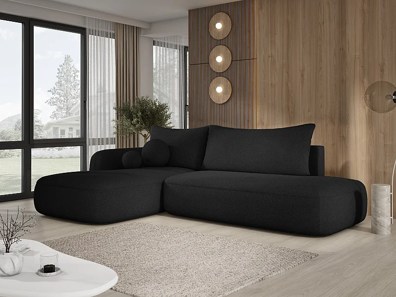 Narożnik BABU z funkcją spania – nowoczesna sofa do salonu, materiał NOW OR NEVER, 300x105x60 cm, lewa strona, BEŻOWY