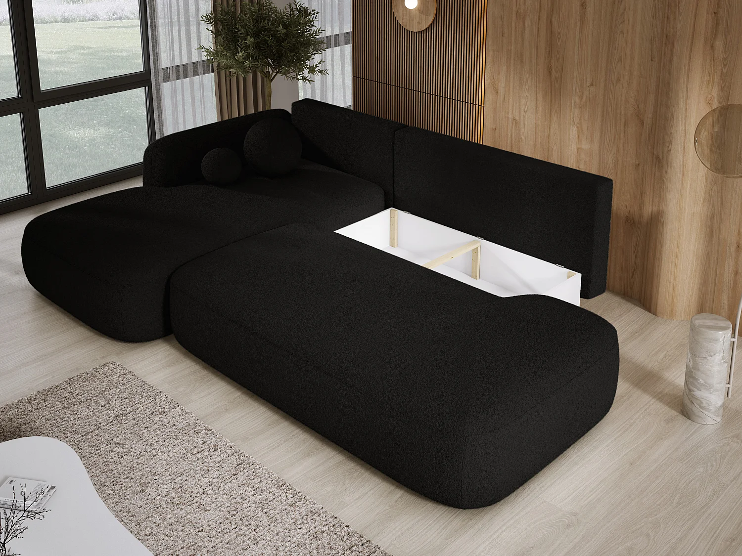 Canapé d'angle BABU avec lit – Sofa convertible moderne NOW OR NEVER, 300x105x60cm, côté gauche, BEIGE