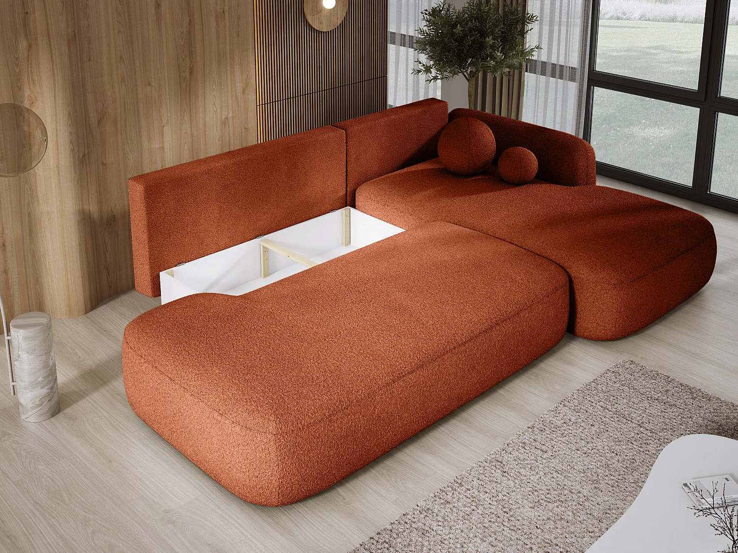Ecksofa BABU Mit Bettfunktion – Moderne Polsterecke Für Wohnzimmer Funktionales Schlafsofa Im Stoff NOW OR NEVER, 300x105x60cm, Rechte Seite, GRÜN