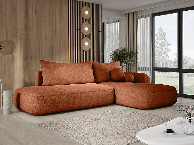 Hoekbank BABU met slaapfunctie – Moderne lounge voor woonkamer, functionele slaapbank in stof NOW OR NEVER, 300x105x60cm, rechterzijde, GROEN