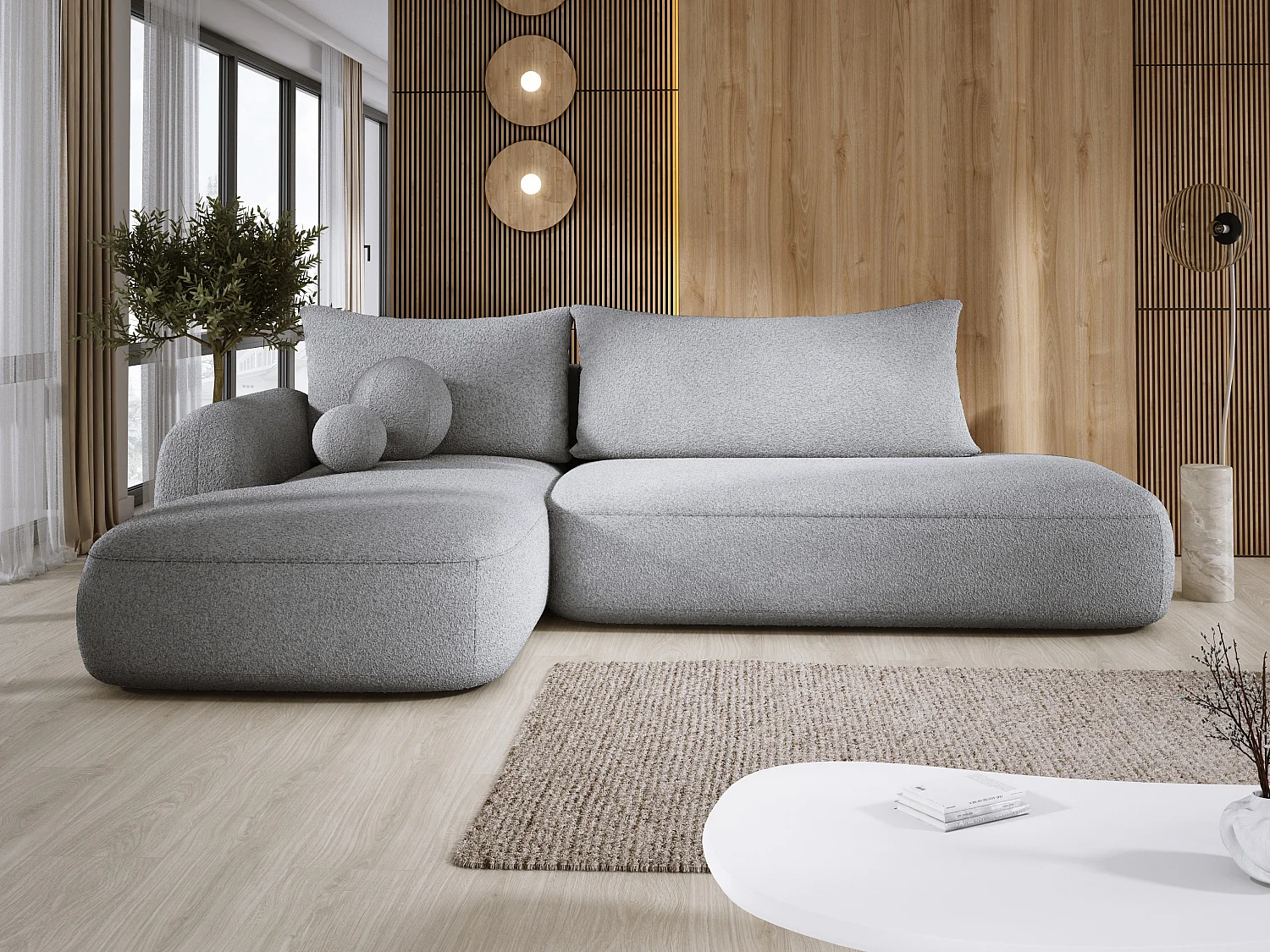 Canapé d'angle BABU avec lit – Sofa convertible moderne NOW OR NEVER, 300x105x60cm, côté gauche, GRAPHITE