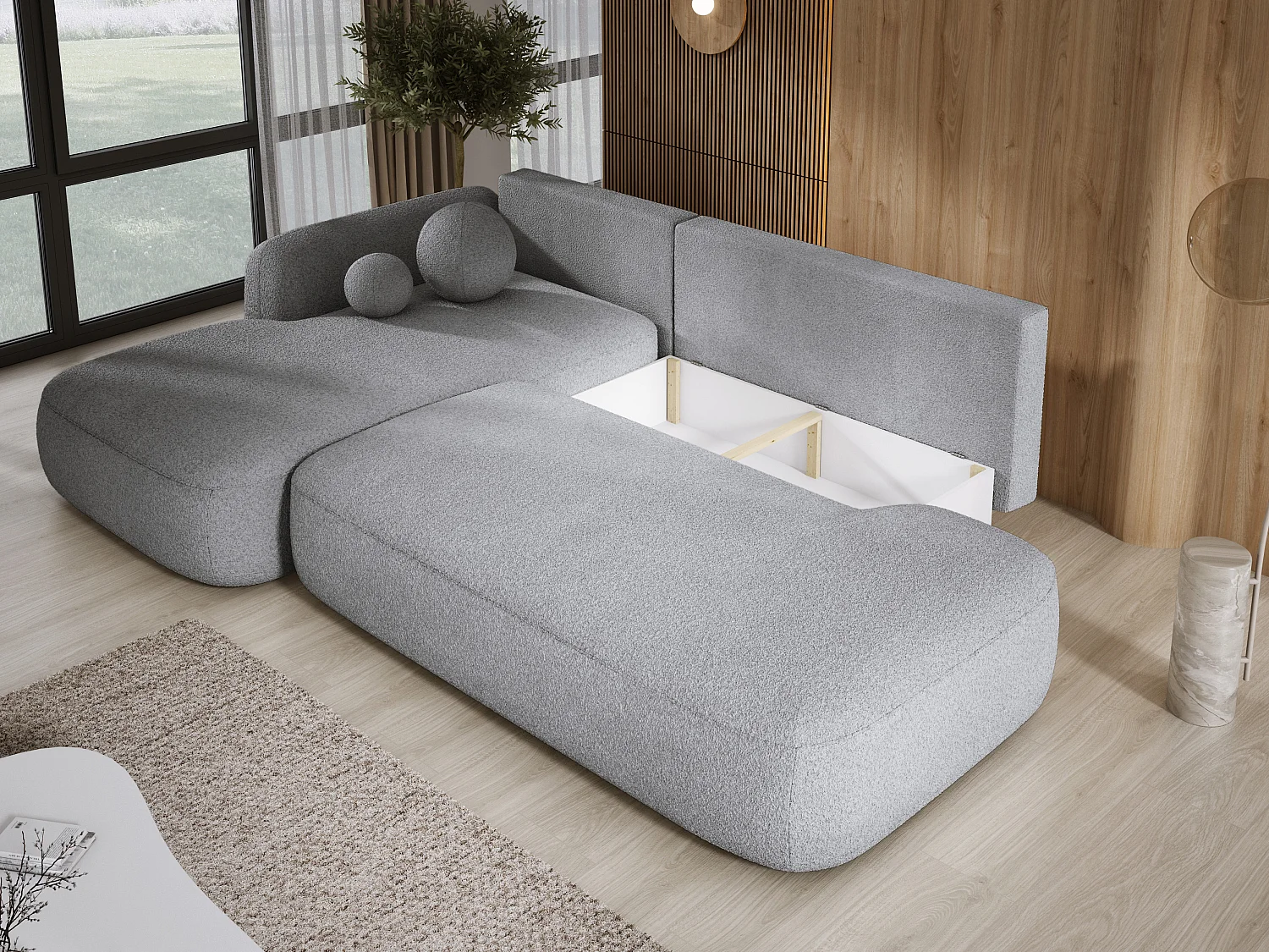 Canapé d'angle BABU avec lit – Sofa convertible moderne NOW OR NEVER, 300x105x60cm, côté gauche, GRAPHITE