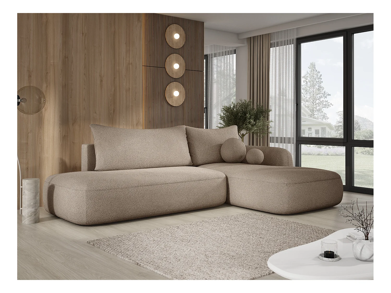 Canapé d'angle BABU avec lit – Sofa convertible moderne NOW OR NEVER, 300x105x60cm, côté droit, VERT