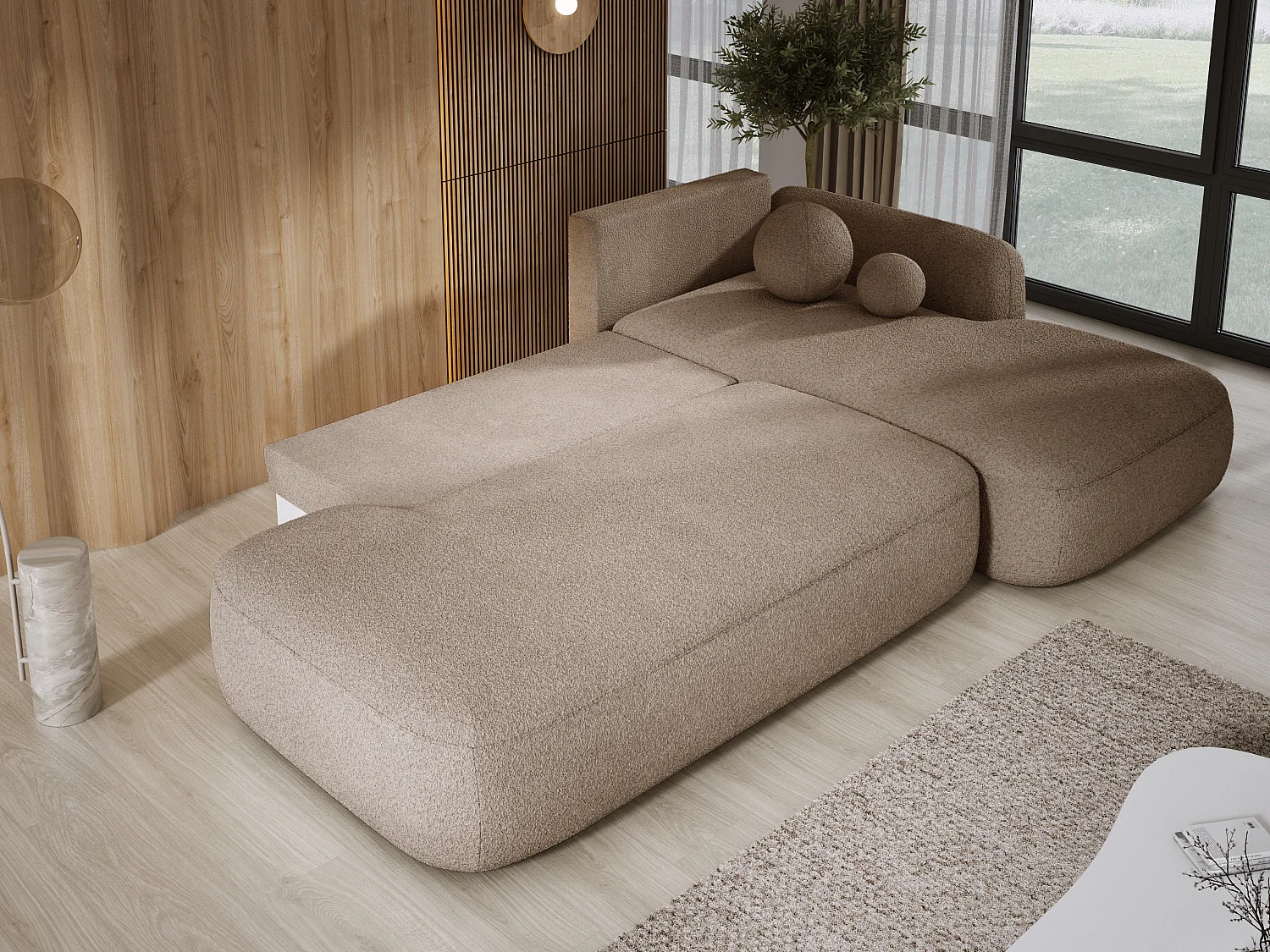 Canapé d'angle BABU avec lit – Sofa convertible moderne NOW OR NEVER, 300x105x60cm, côté droit, VERT