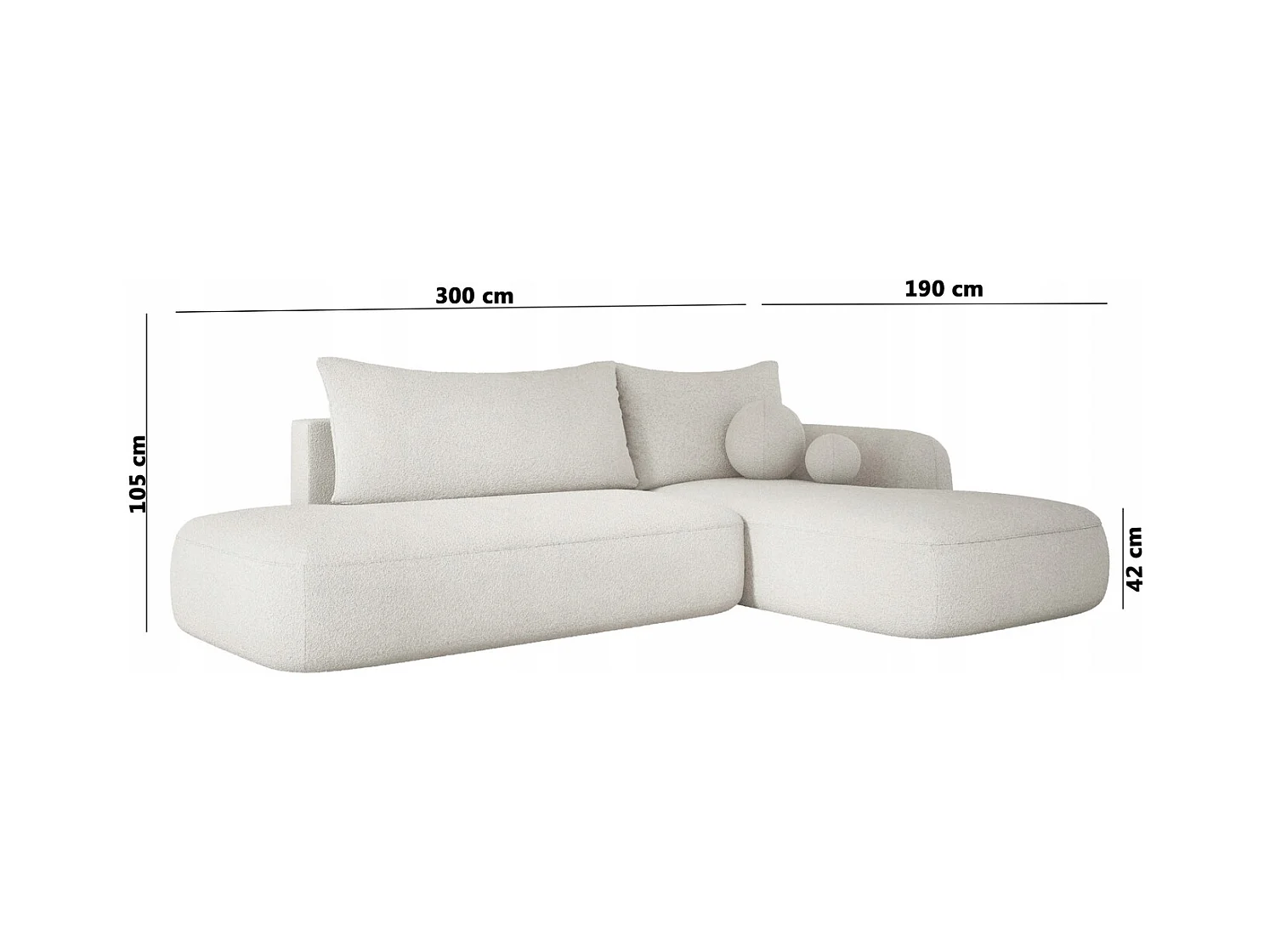 Canapé d'angle BABU avec lit – Sofa convertible moderne NOW OR NEVER, 300x105x60cm, côté gauche, GRIS