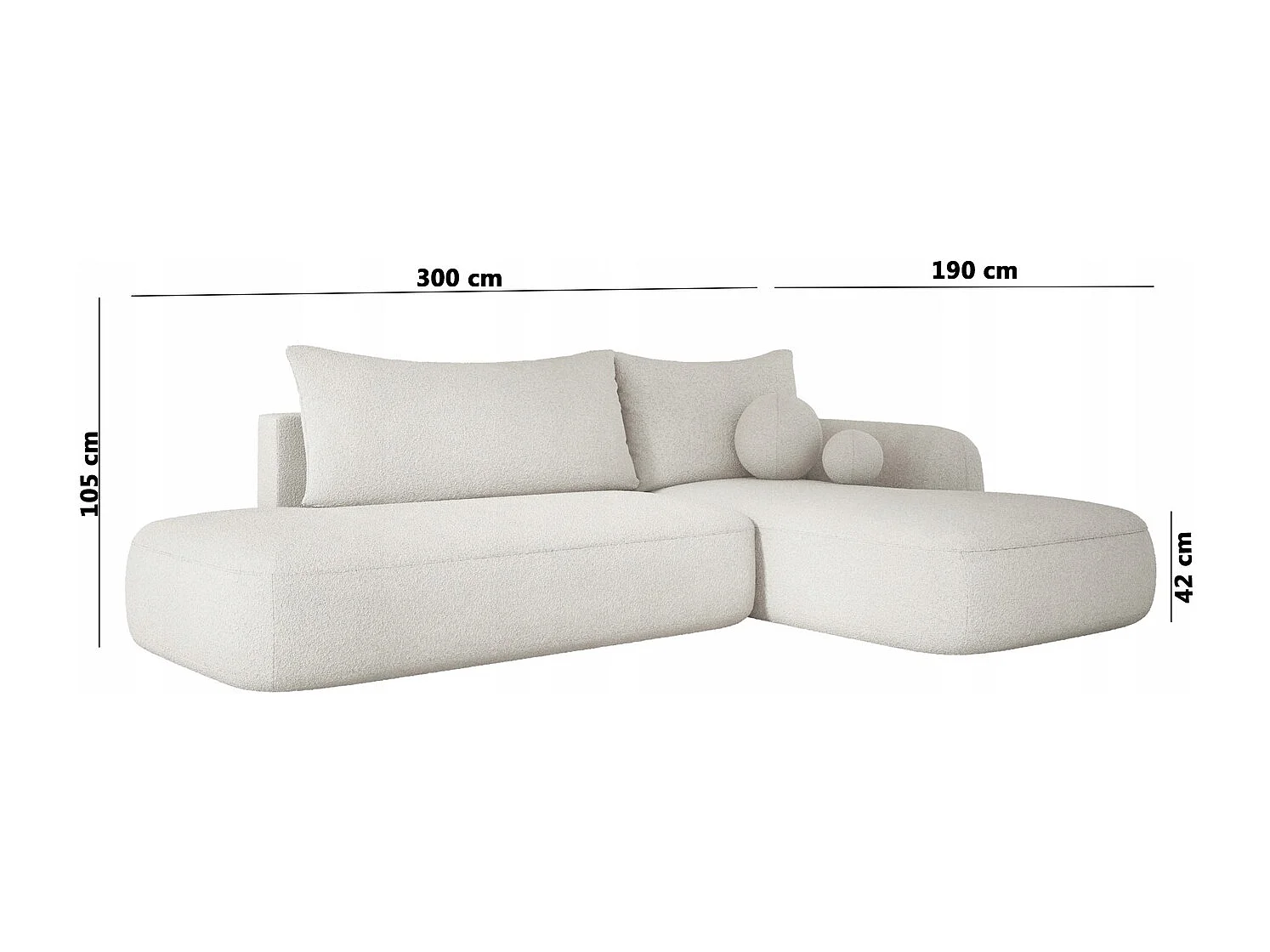 Canapé d'angle BABU avec lit – Sofa convertible moderne NOW OR NEVER, 300x105x60cm, côté droit, NOIR