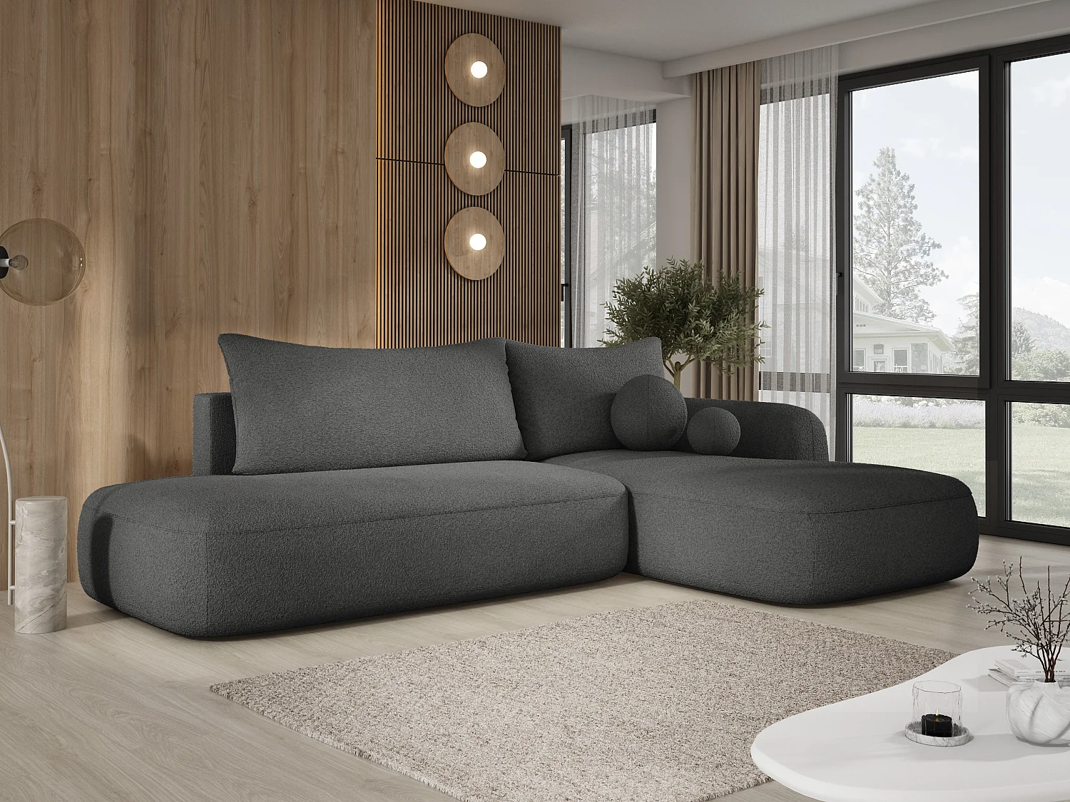 Canapé d'angle BABU avec lit – Sofa convertible moderne NOW OR NEVER, 300x105x60cm, côté droit, NOIR
