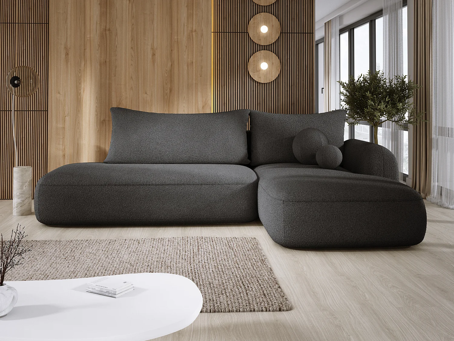 Canapé d'angle BABU avec lit – Sofa convertible moderne NOW OR NEVER, 300x105x60cm, côté droit, NOIR