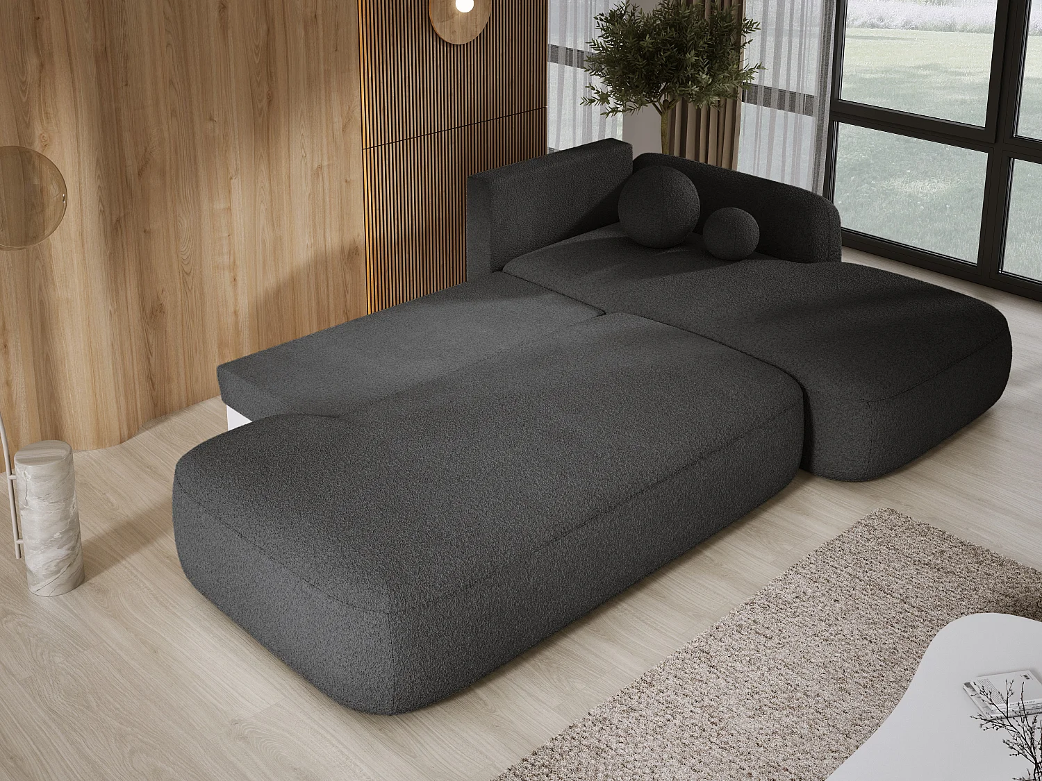 Canapé d'angle BABU avec lit – Sofa convertible moderne NOW OR NEVER, 300x105x60cm, côté droit, NOIR
