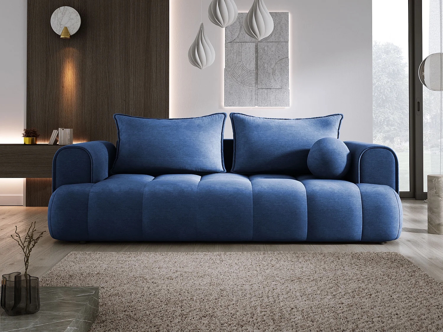 Sofa COCO z funkcją spania, tkanina CLOUD, 2-os., wolnostojąca, 250x105x90cm, kolor: niebieski