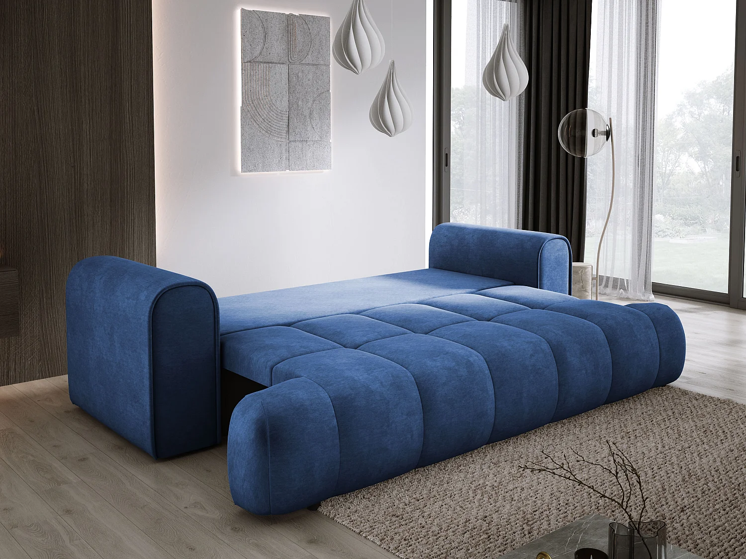 Sofa COCO z funkcją spania, tkanina CLOUD, 2-os., wolnostojąca, 250x105x90cm, kolor: niebieski