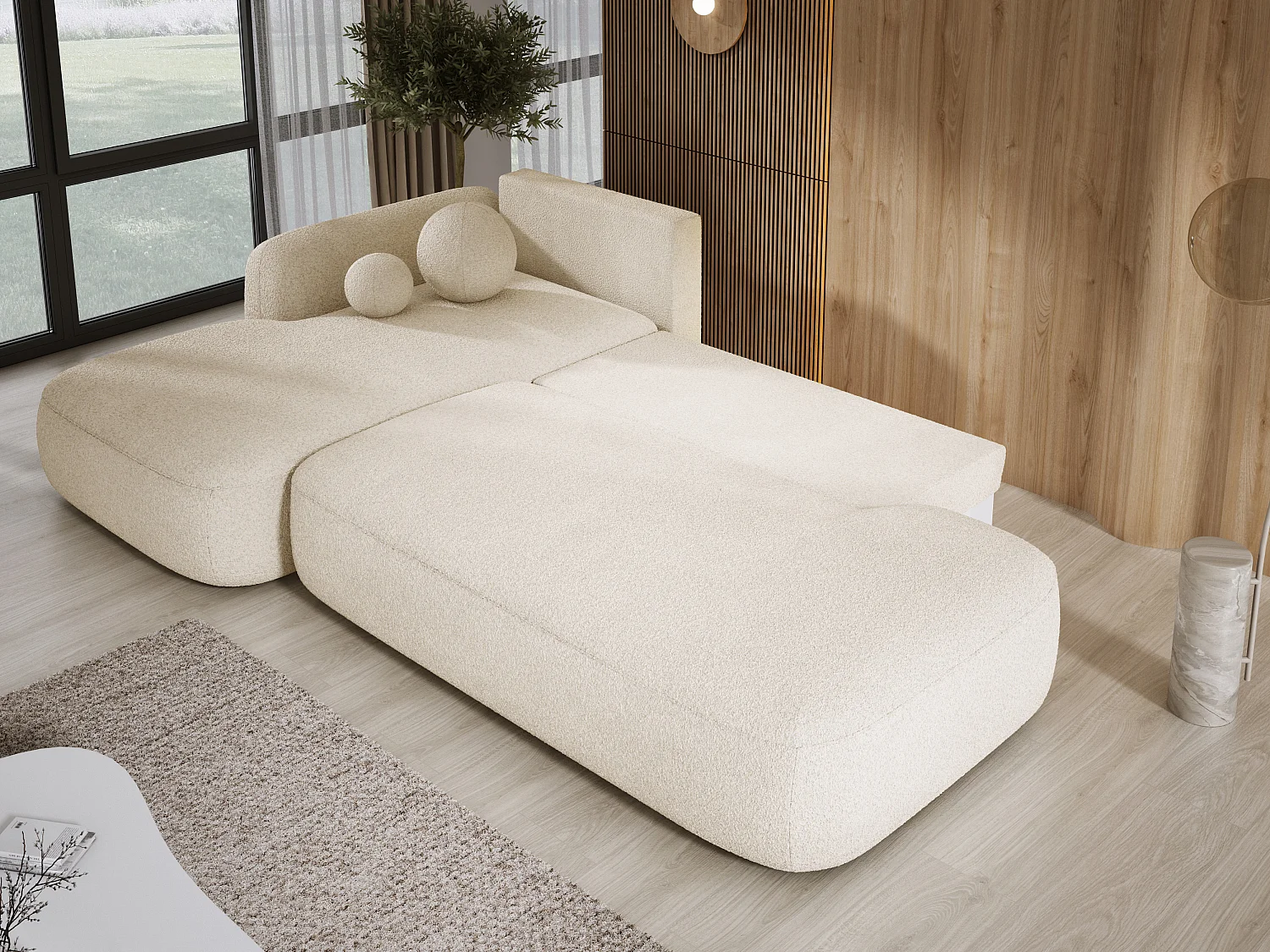 Canapé d'angle BABU avec lit – Sofa convertible moderne NOW OR NEVER, 300x105x60cm, côté gauche, BEIGE