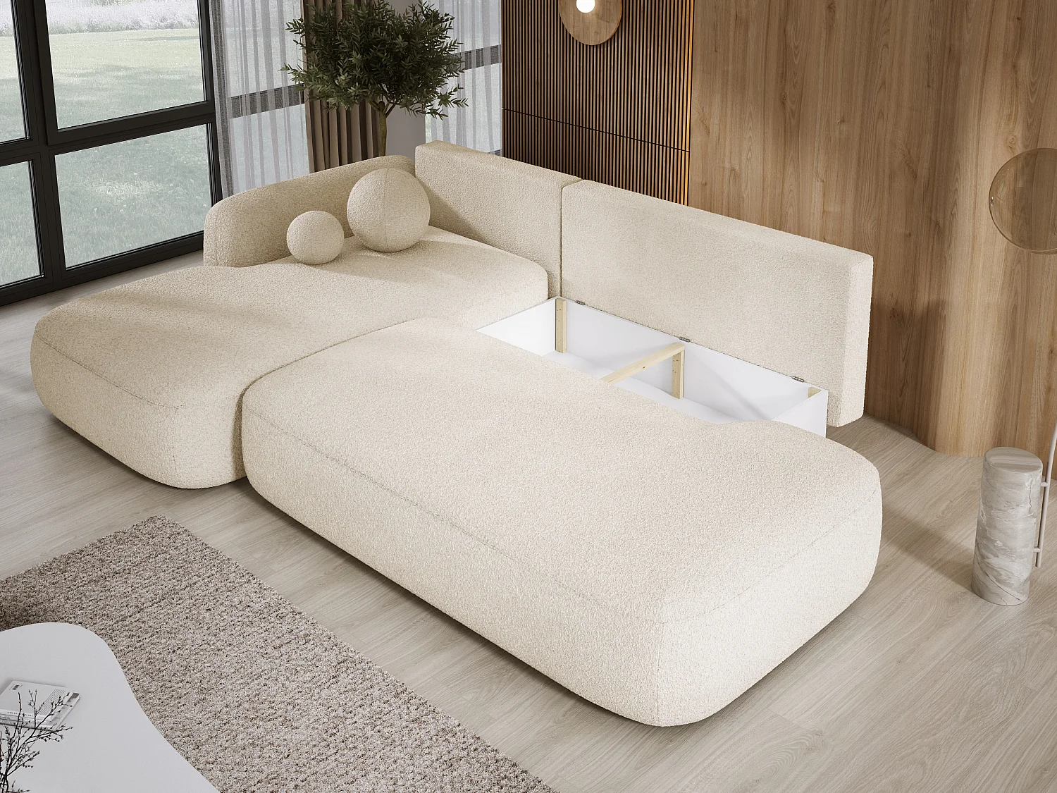 Canapé d'angle BABU avec lit – Sofa convertible moderne NOW OR NEVER, 300x105x60cm, côté gauche, BEIGE
