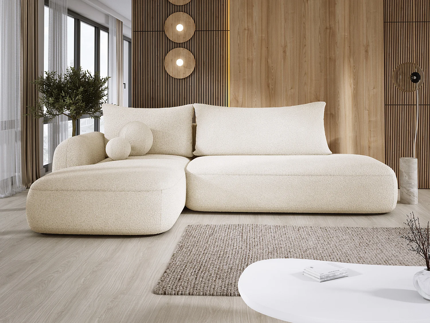 Canapé d'angle BABU avec lit – Sofa convertible moderne NOW OR NEVER, 300x105x60cm, côté gauche, BEIGE