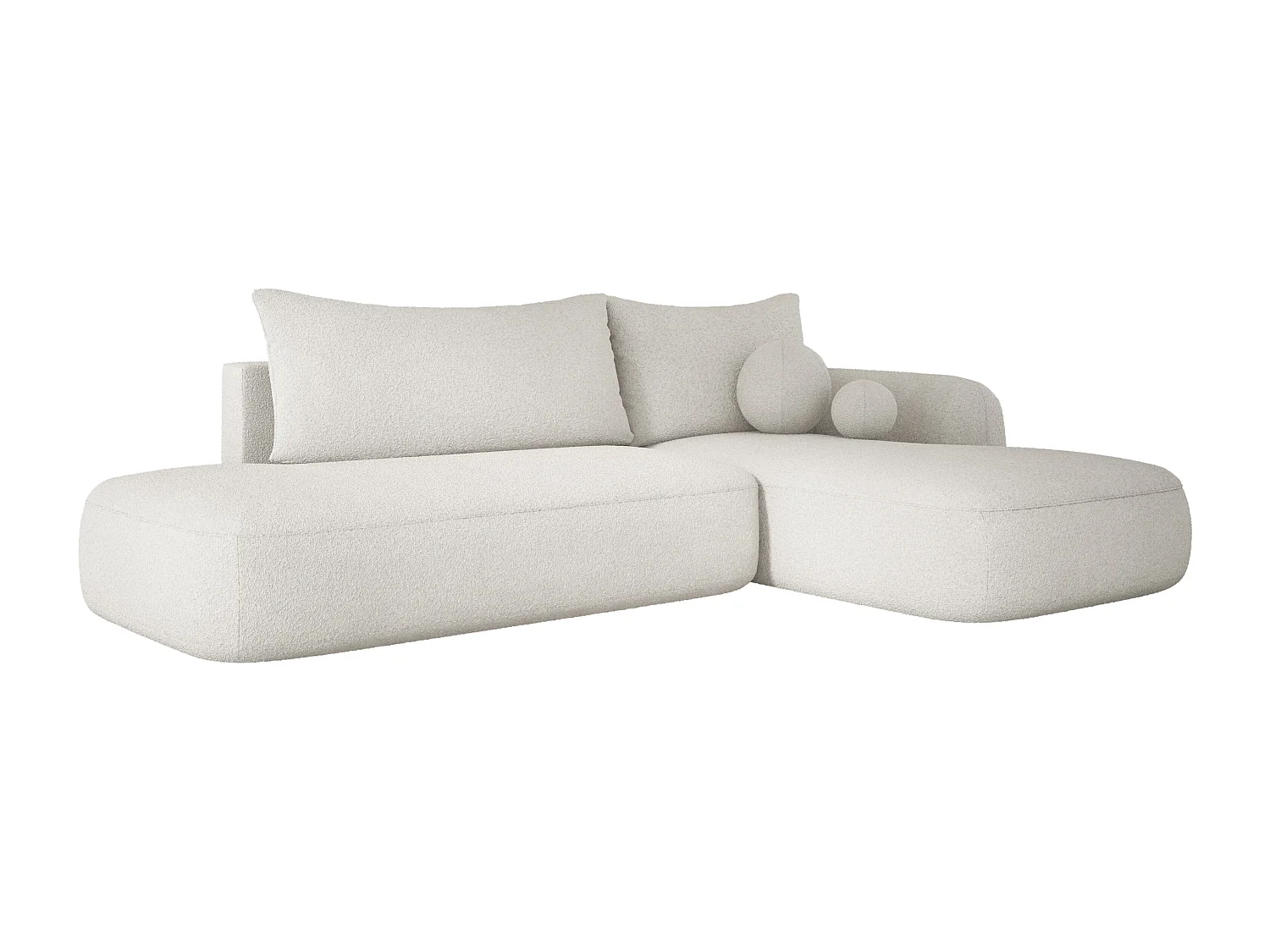 Narożnik BABU z funkcją spania – nowoczesna sofa do salonu, materiał NOW OR NEVER, 300x105x60 cm, prawa strona, BIAŁY