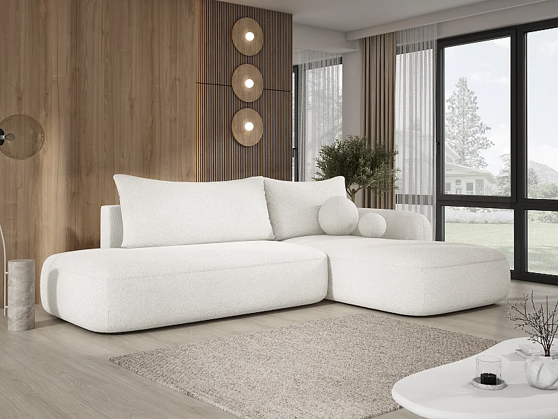 Canapé d'angle BABU avec lit – Sofa convertible moderne NOW OR NEVER, 300x105x60cm, côté droit, BLANC