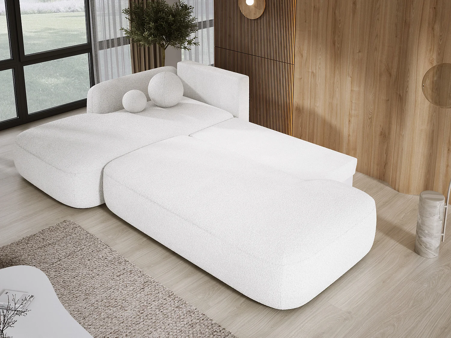 Canapé d'angle BABU avec lit – Sofa convertible moderne NOW OR NEVER, 300x105x60cm, côté gauche, BLANC