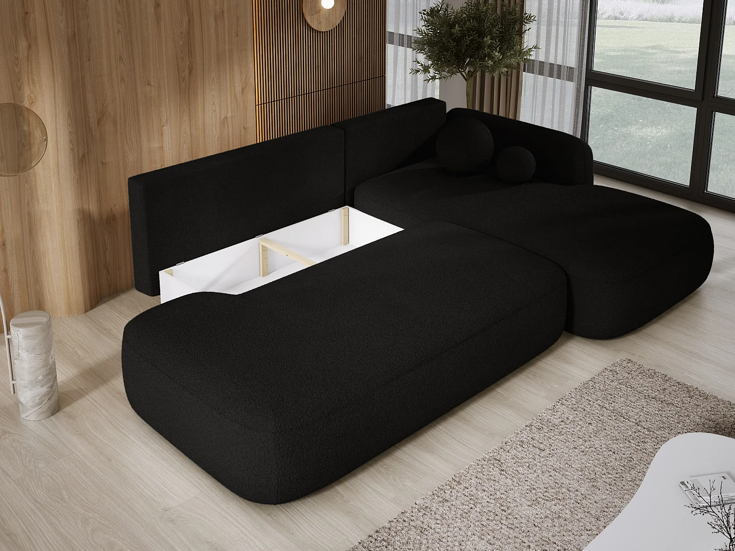 Canapé d'angle BABU avec lit – Sofa convertible moderne NOW OR NEVER, 300x105x60cm, côté droit, BEIGE