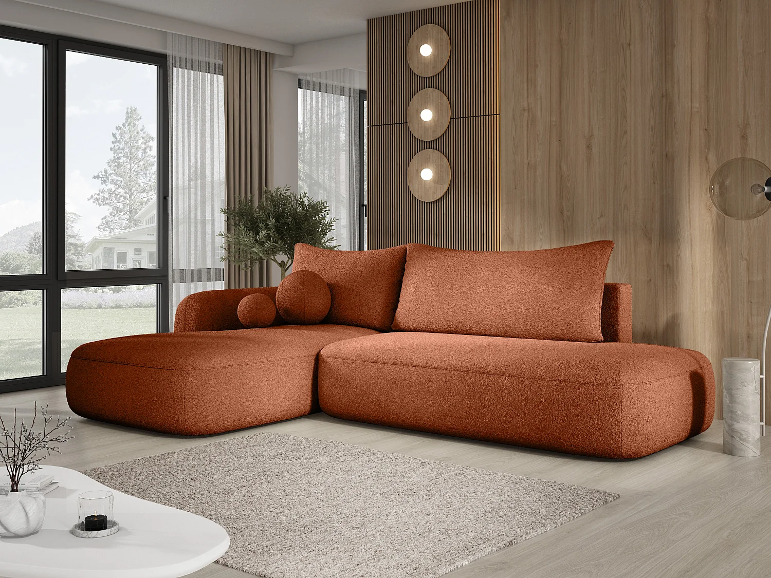 Narożnik BABU z funkcją spania – nowoczesna sofa do salonu, materiał NOW OR NEVER, 300x105x60 cm, lewa strona, ZIELONY
