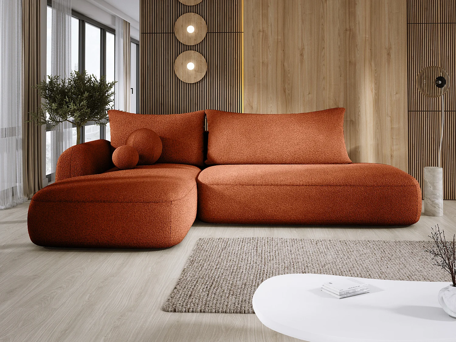 Narożnik BABU z funkcją spania – nowoczesna sofa do salonu, materiał NOW OR NEVER, 300x105x60 cm, lewa strona, ZIELONY