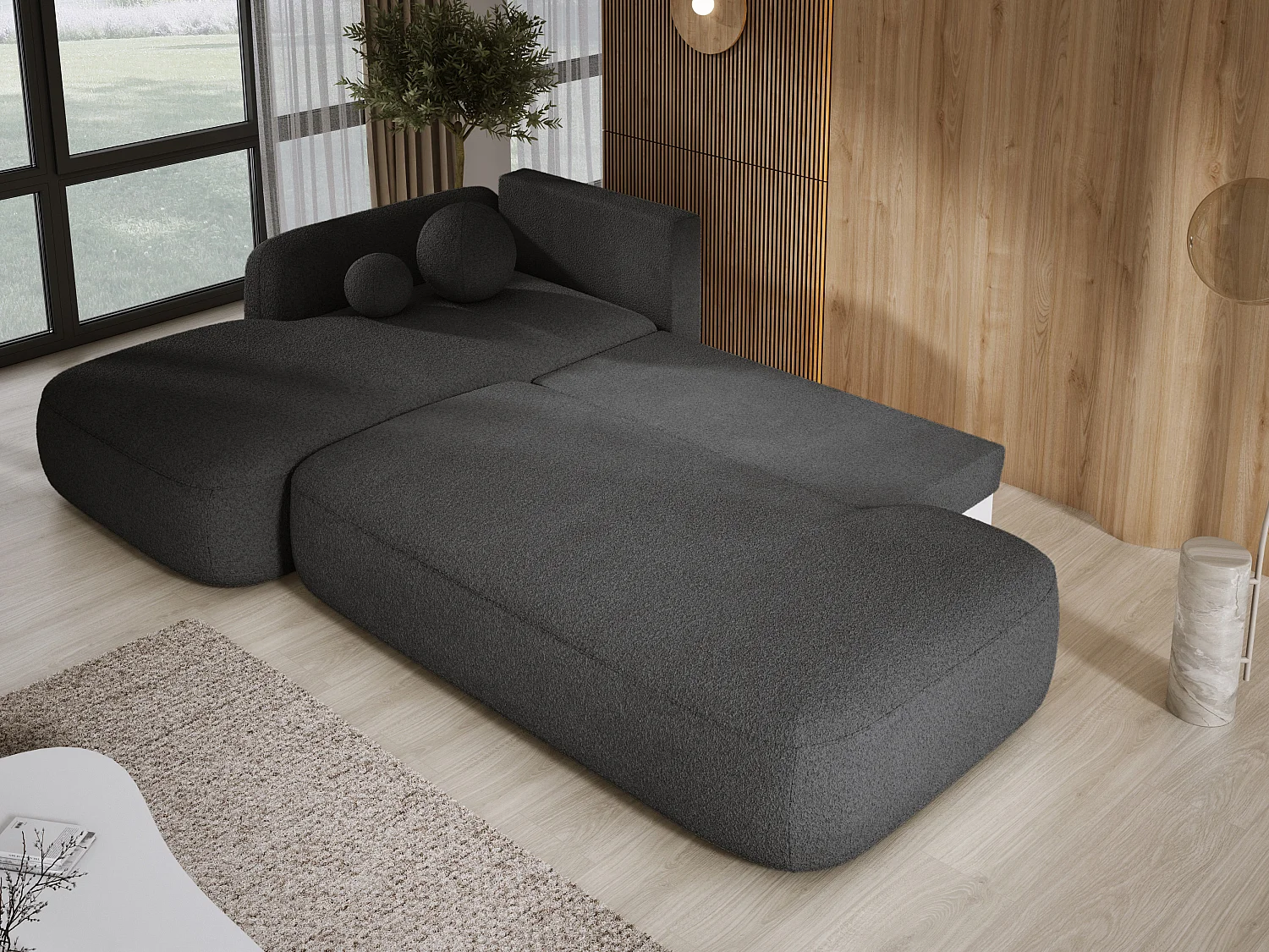 Canapé d'angle BABU avec lit – Sofa convertible moderne NOW OR NEVER, 300x105x60cm, côté gauche, NOIR