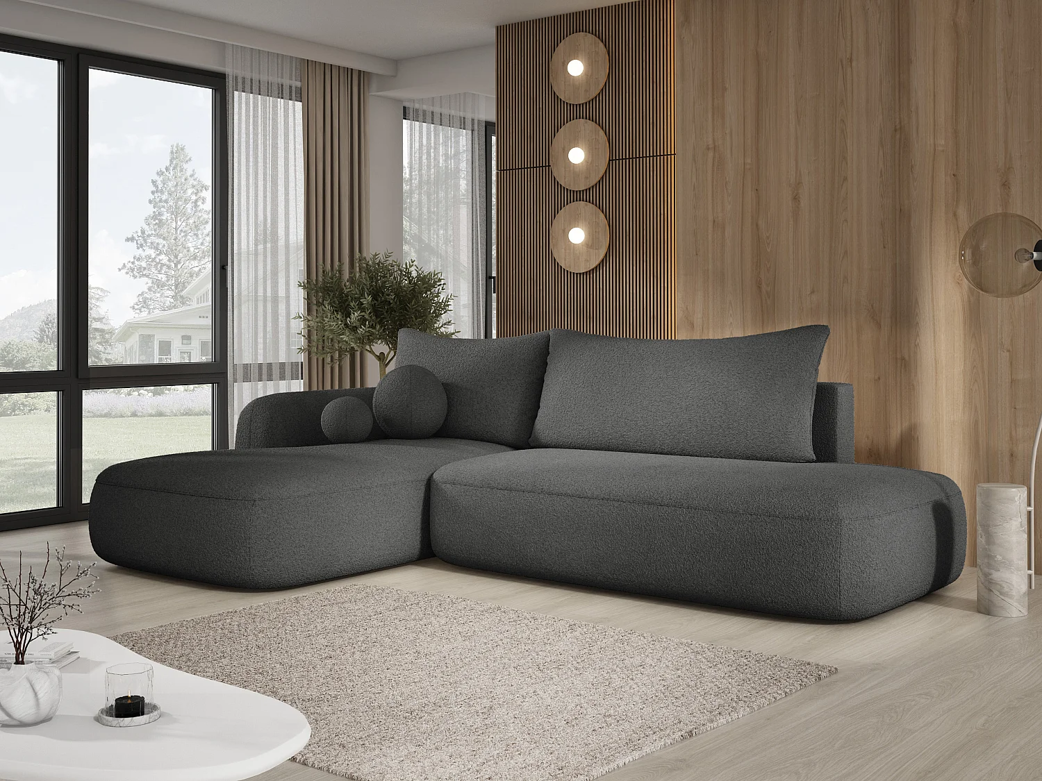 Canapé d'angle BABU avec lit – Sofa convertible moderne NOW OR NEVER, 300x105x60cm, côté gauche, NOIR